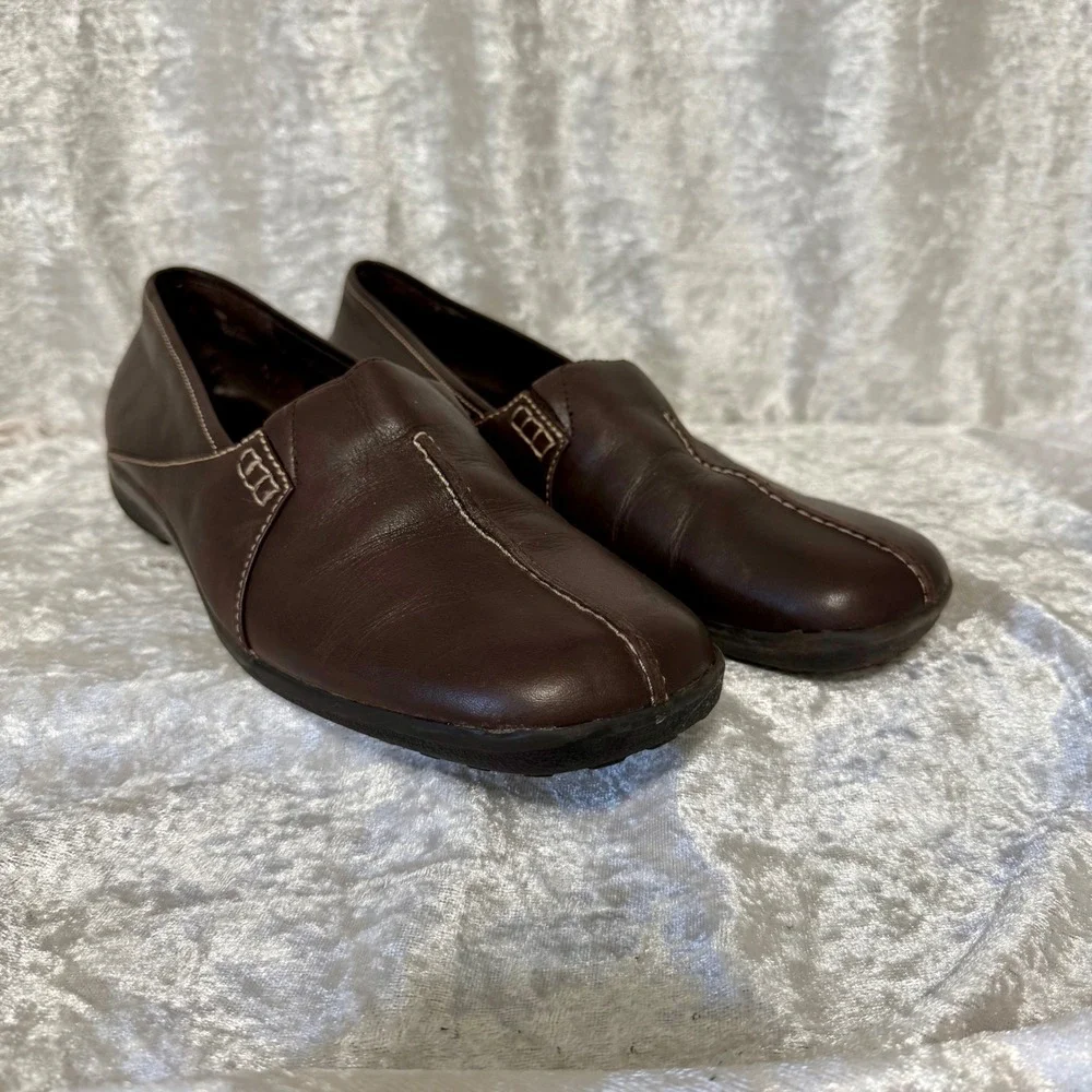 Aerology by Aerosoles Womens Dark Brown Leather Mule-Slip‎ On Loafer Shoes Sz-10